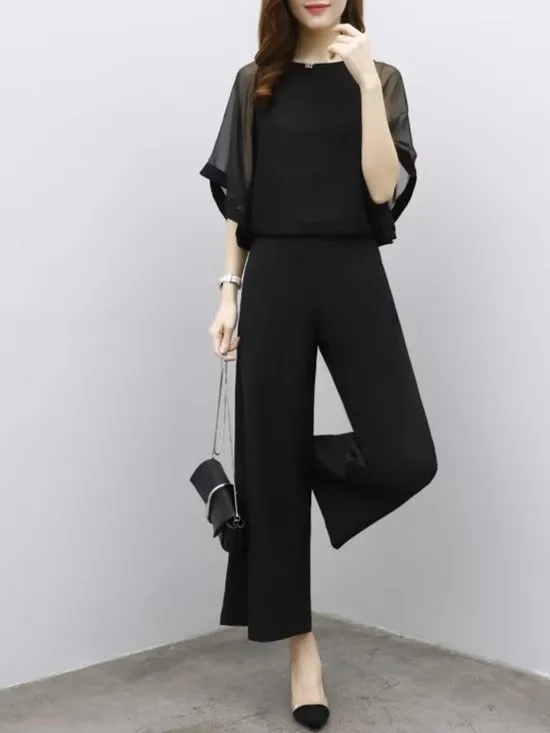 2 Pcs Women's Solid Color Pants Set 439387