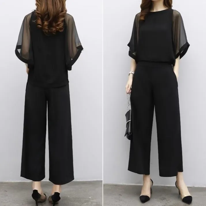 2 Pcs Women's Solid Color Pants Set 439387