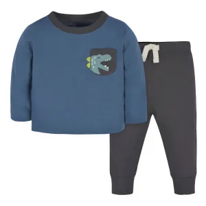 2-Piece Baby & Toddler Boys Navy Dino Long Sleeve Shirt & Jogger Pants Set