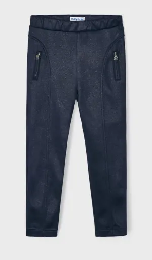 4502 Mayoral Mini Girls Shimmer Slim Fit Riding Pants - Navy