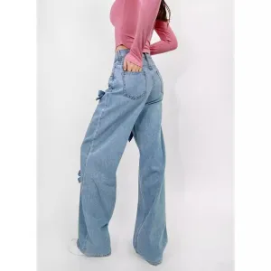 Aiertu y2k outfits Bow Straight Jeans Loose Comfortable Slimming Personality Trendy Trousers