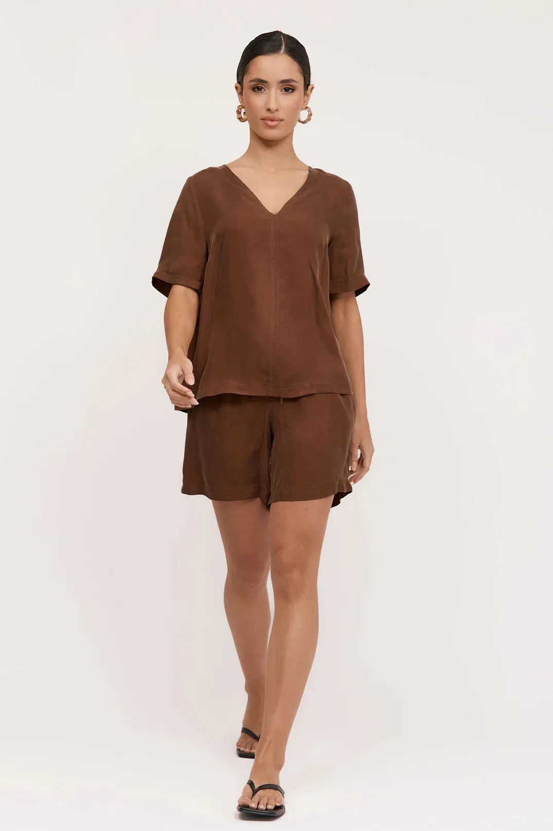April Cupro Drawstring Short Chocolate