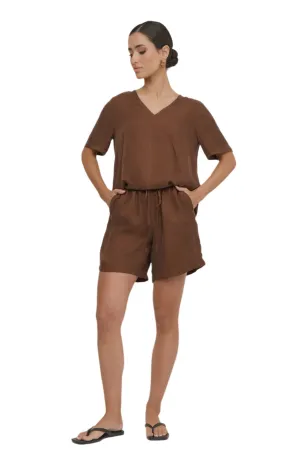 April Cupro Drawstring Short Chocolate