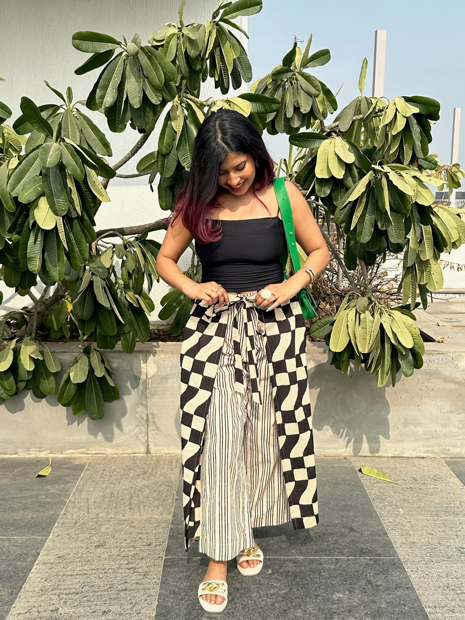 Black Geometric Wrap Pants