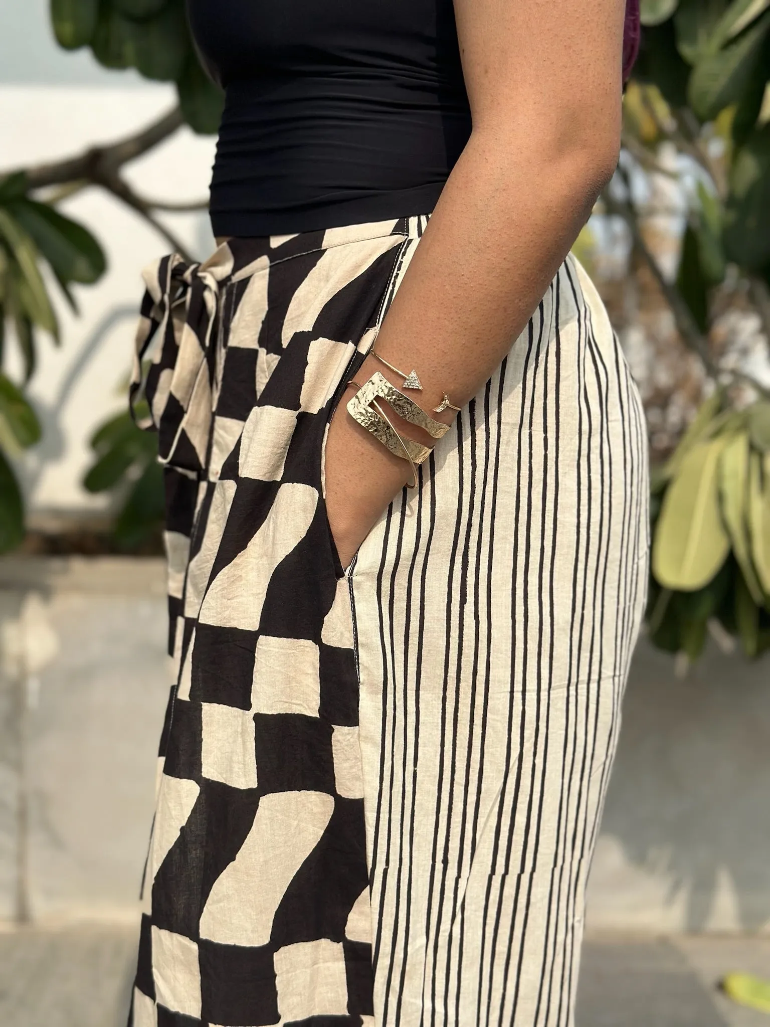 Black Geometric Wrap Pants