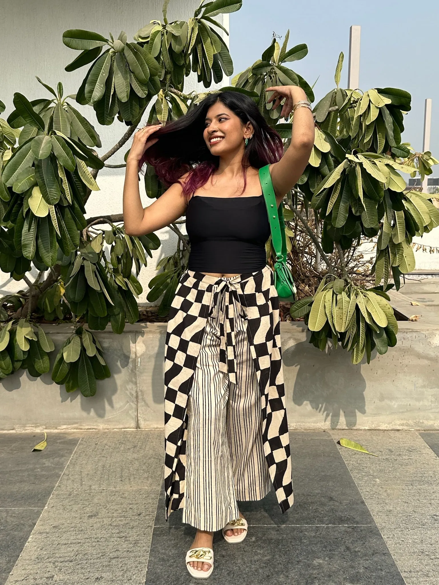 Black Geometric Wrap Pants