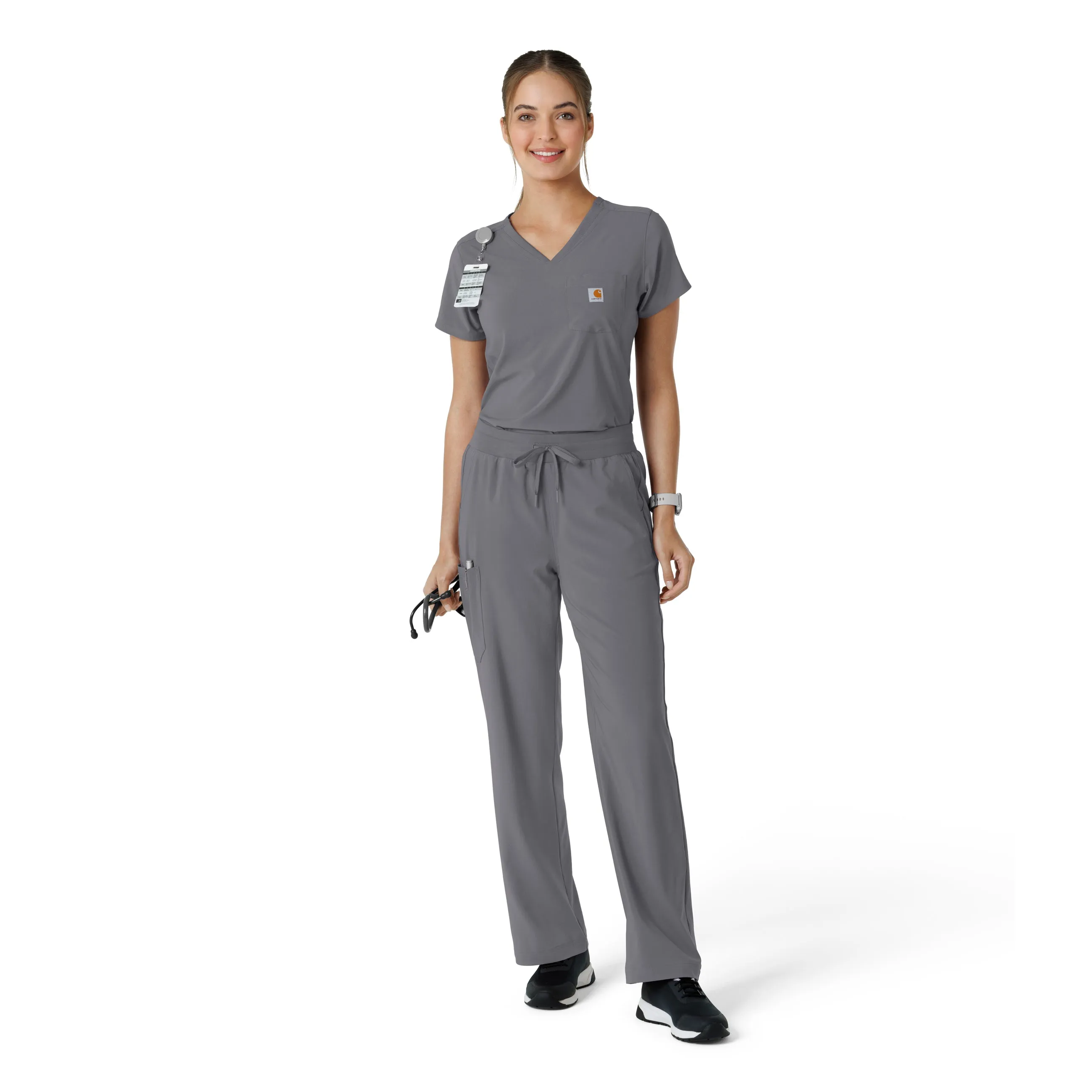 Carhartt Force Cross-Flex Women's Tuck-In Scrub Top - Pewter