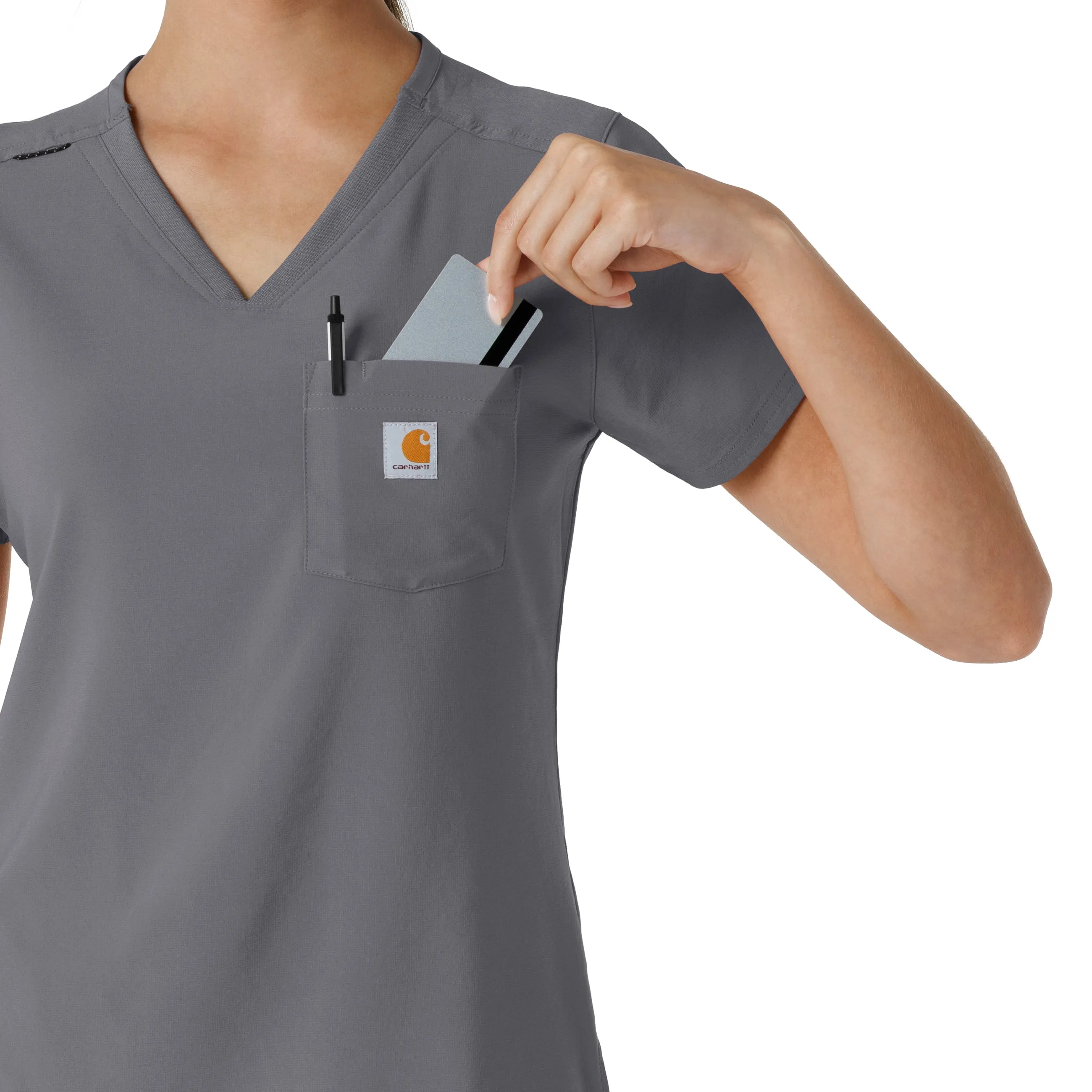 Carhartt Force Cross-Flex Women's Tuck-In Scrub Top - Pewter