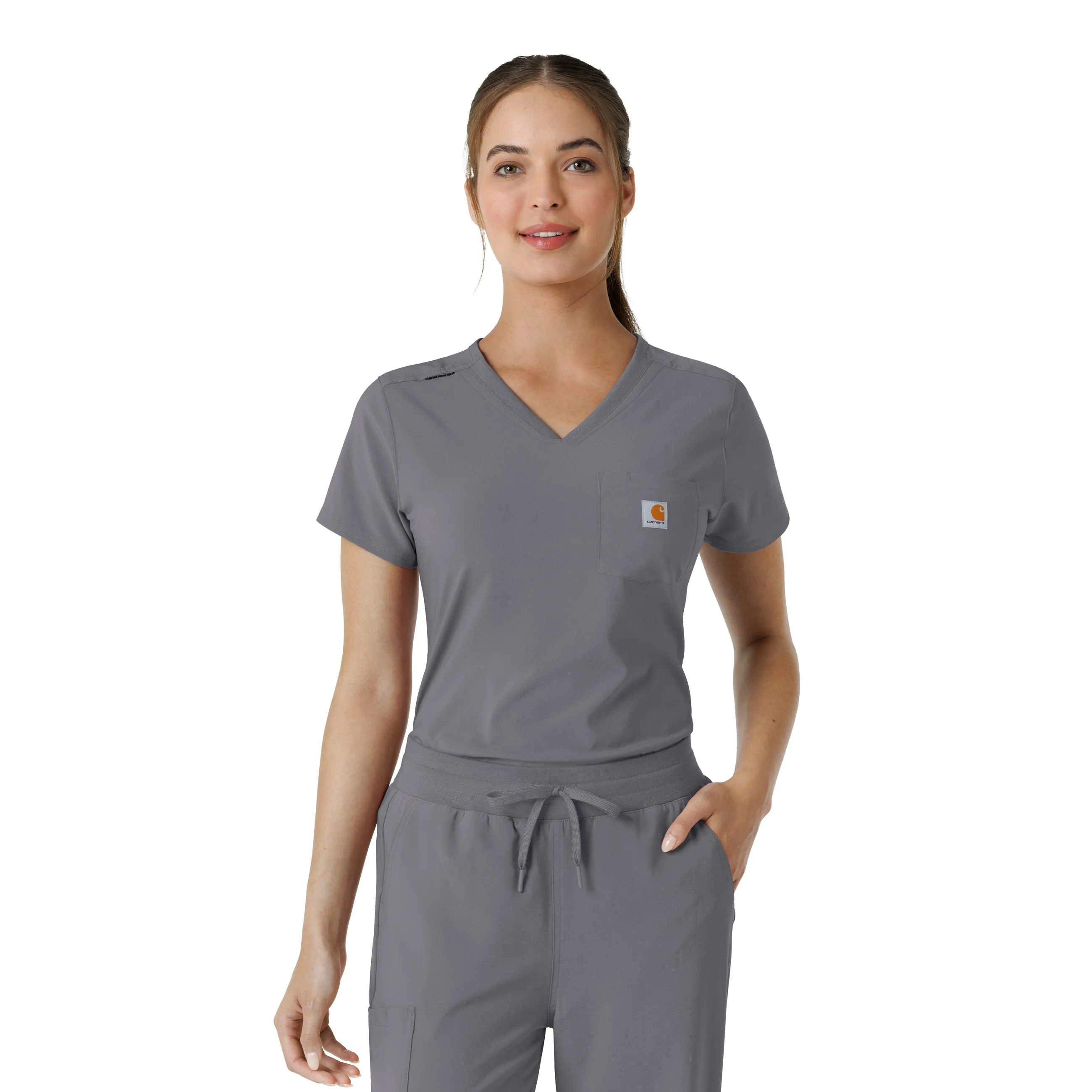 Carhartt Force Cross-Flex Women's Tuck-In Scrub Top - Pewter