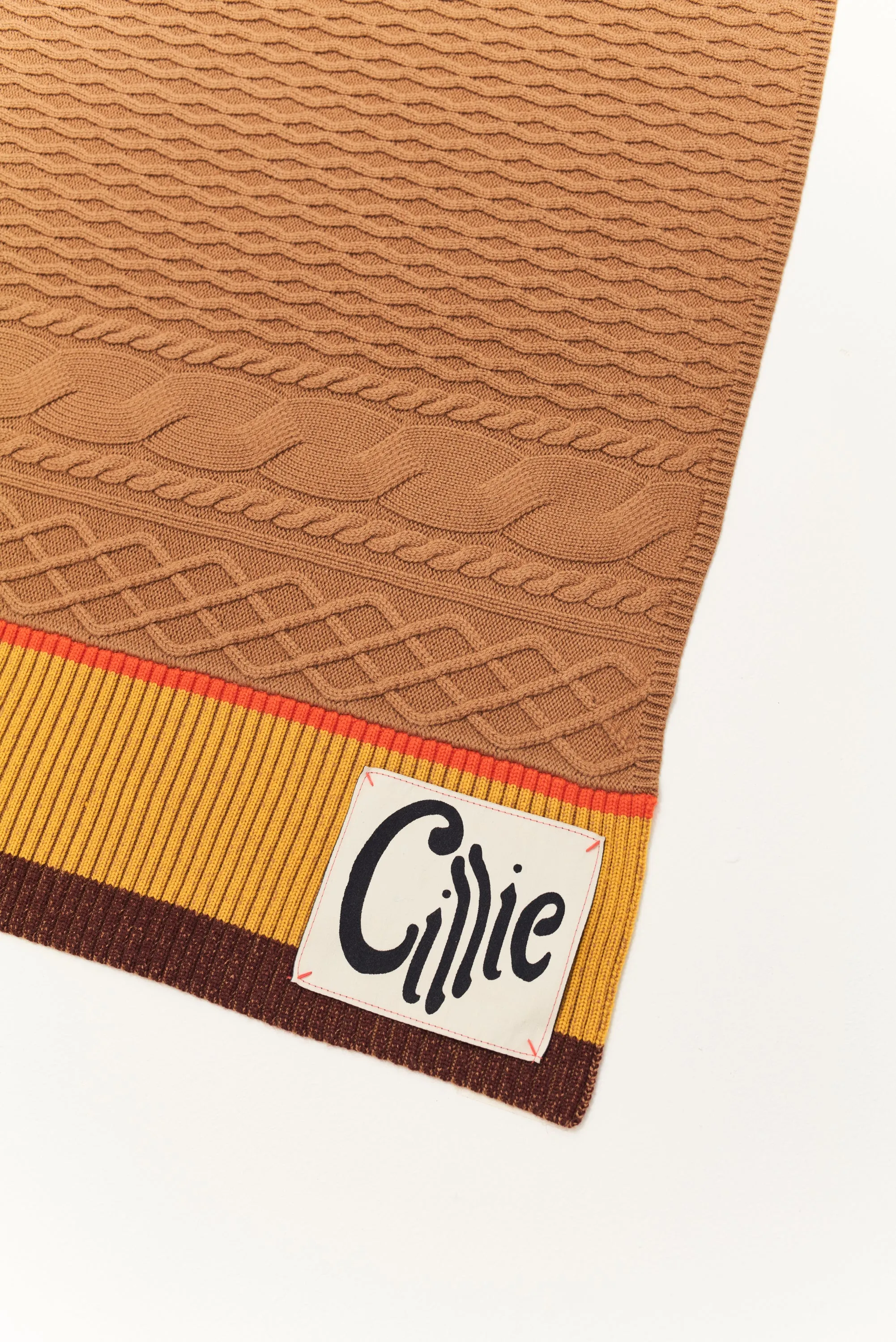 CILLIE - KNITTED PATCHWORK THROW - FAKE TAN