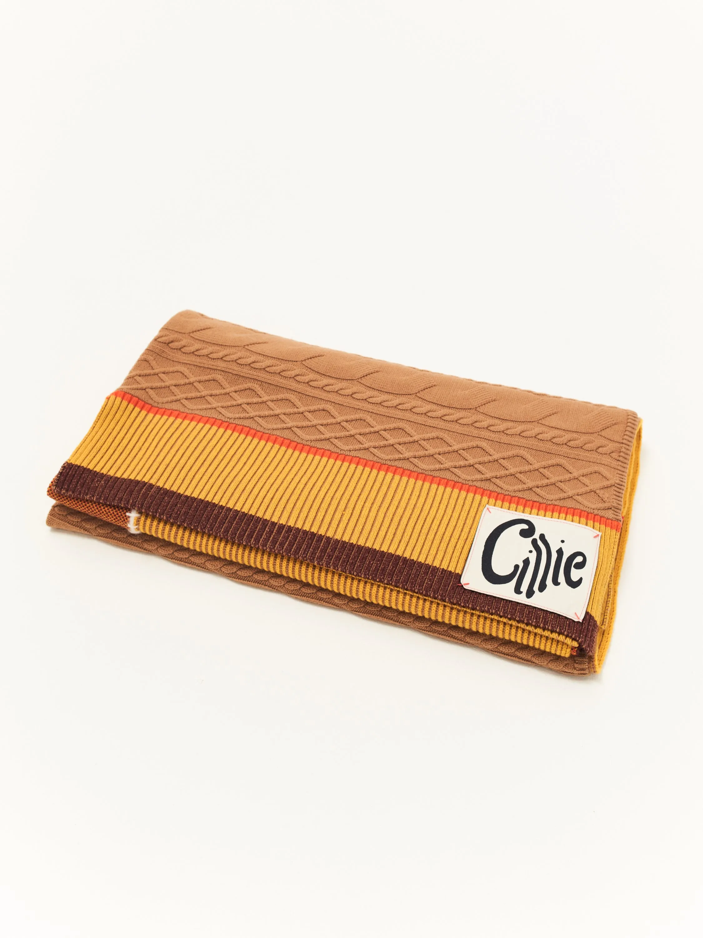 CILLIE - KNITTED PATCHWORK THROW - FAKE TAN
