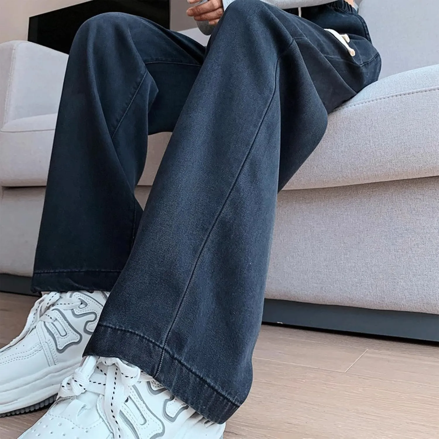 Denim Sweatpants Women High Waisted Wide Leg Jeans Casual Drawstring Y2k Baggy Boyfriend Sweatpant Jeans with Pockets