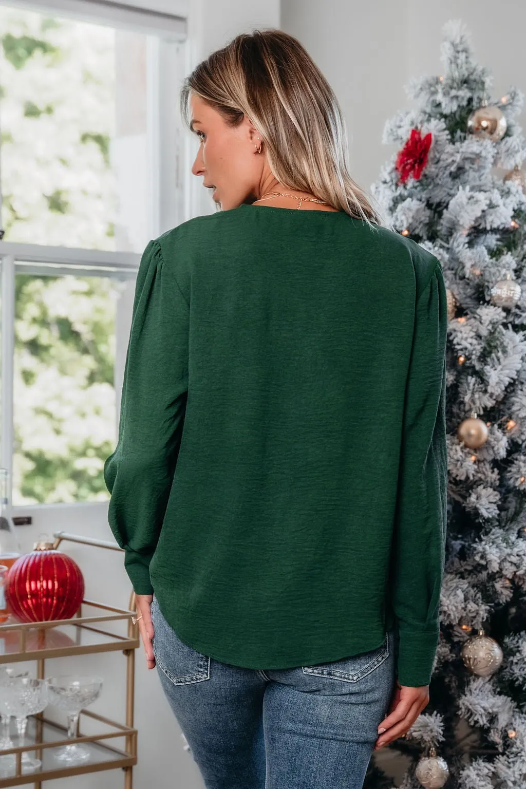 Green Surplice V Neck Top