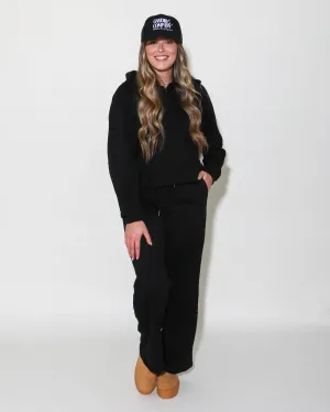 Half Zip Sweatshirt & Pants Set in Black