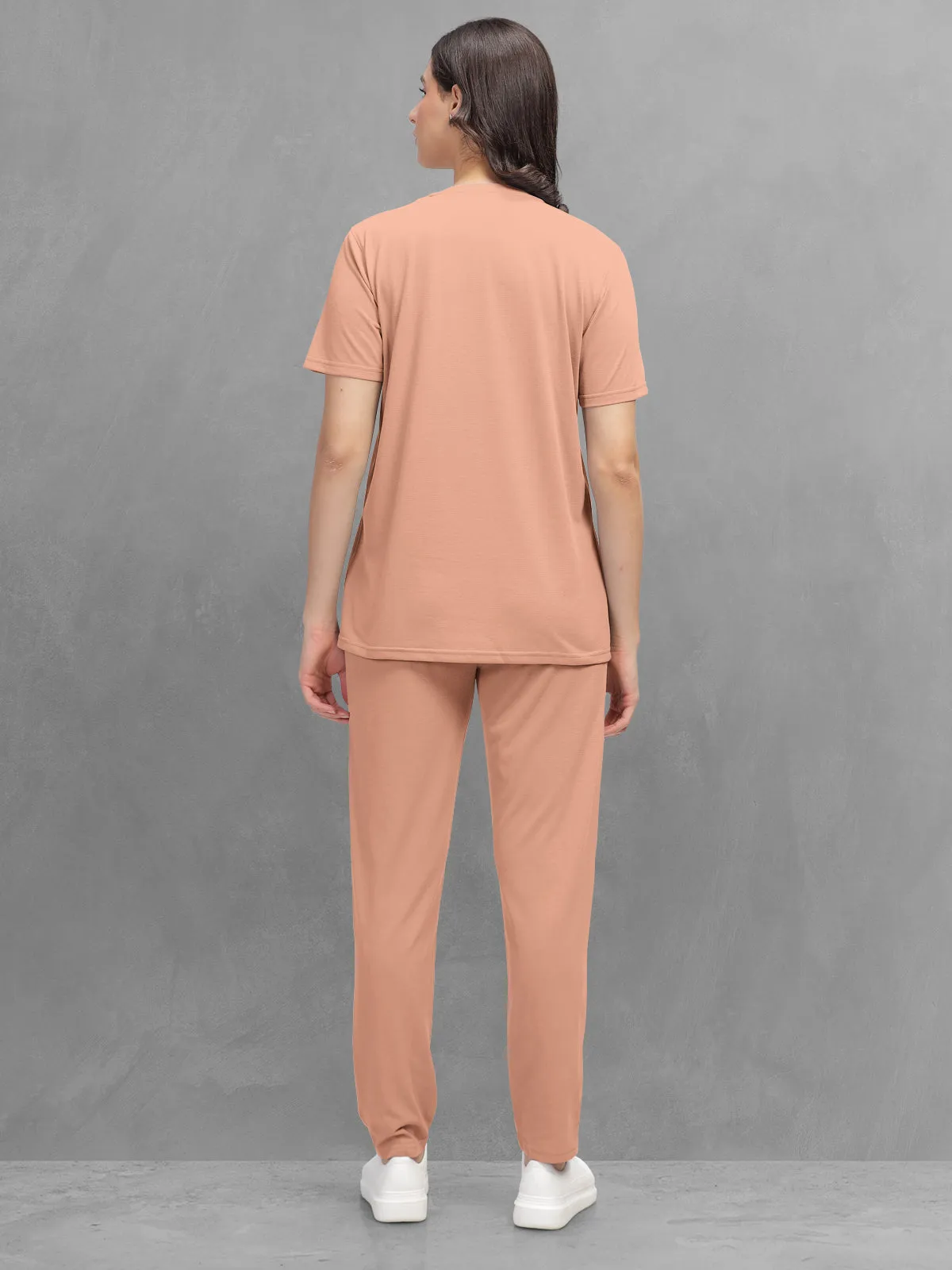 HELLCAT Orange Trendy Printed / Solid T shirt with Pants Lounge Wear / Coords / Clothing Set for Women