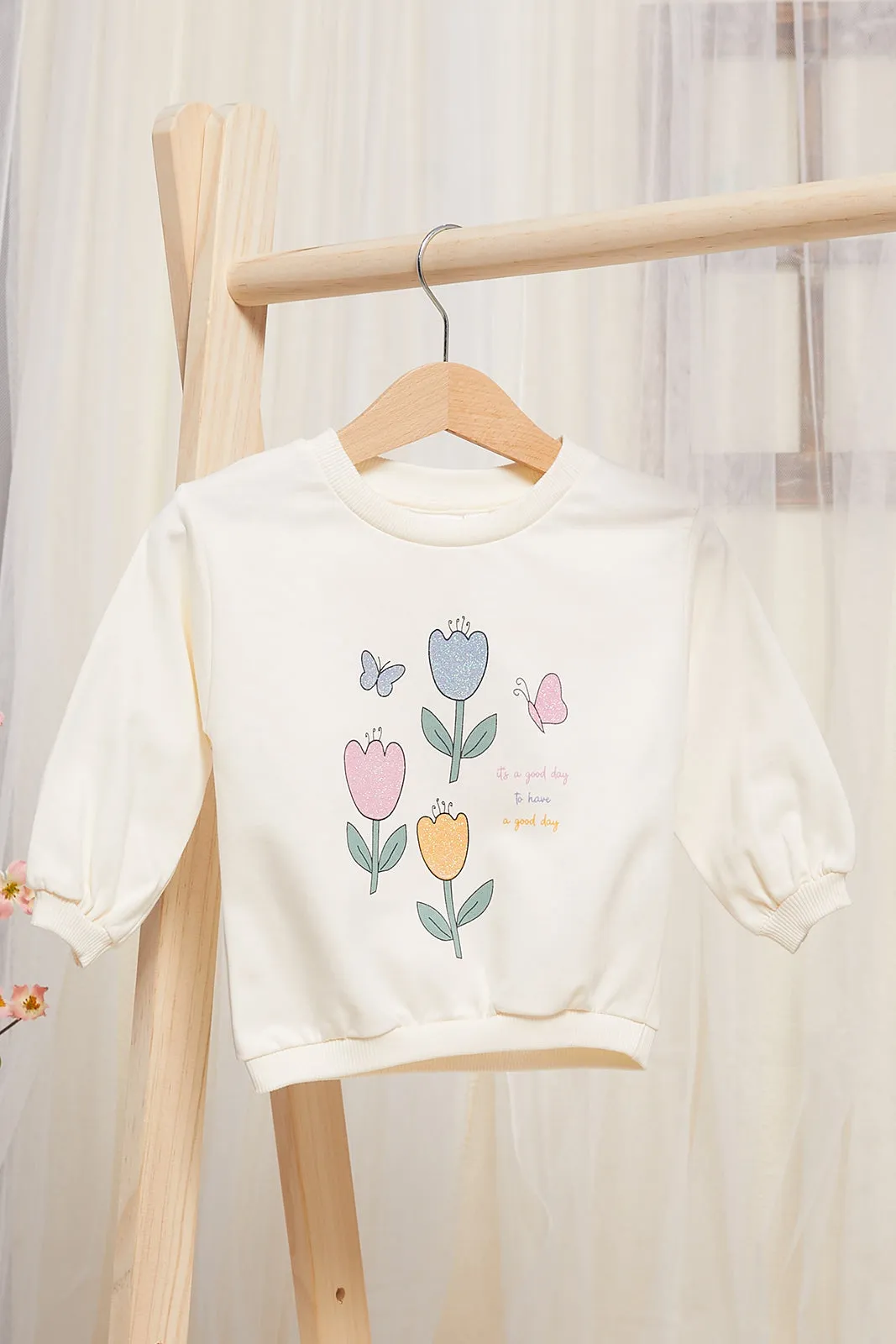 Infant Girls Ivory Floral Printed Set (2 Piece)