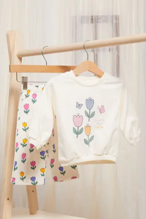 Infant Girls Ivory Floral Printed Set (2 Piece)