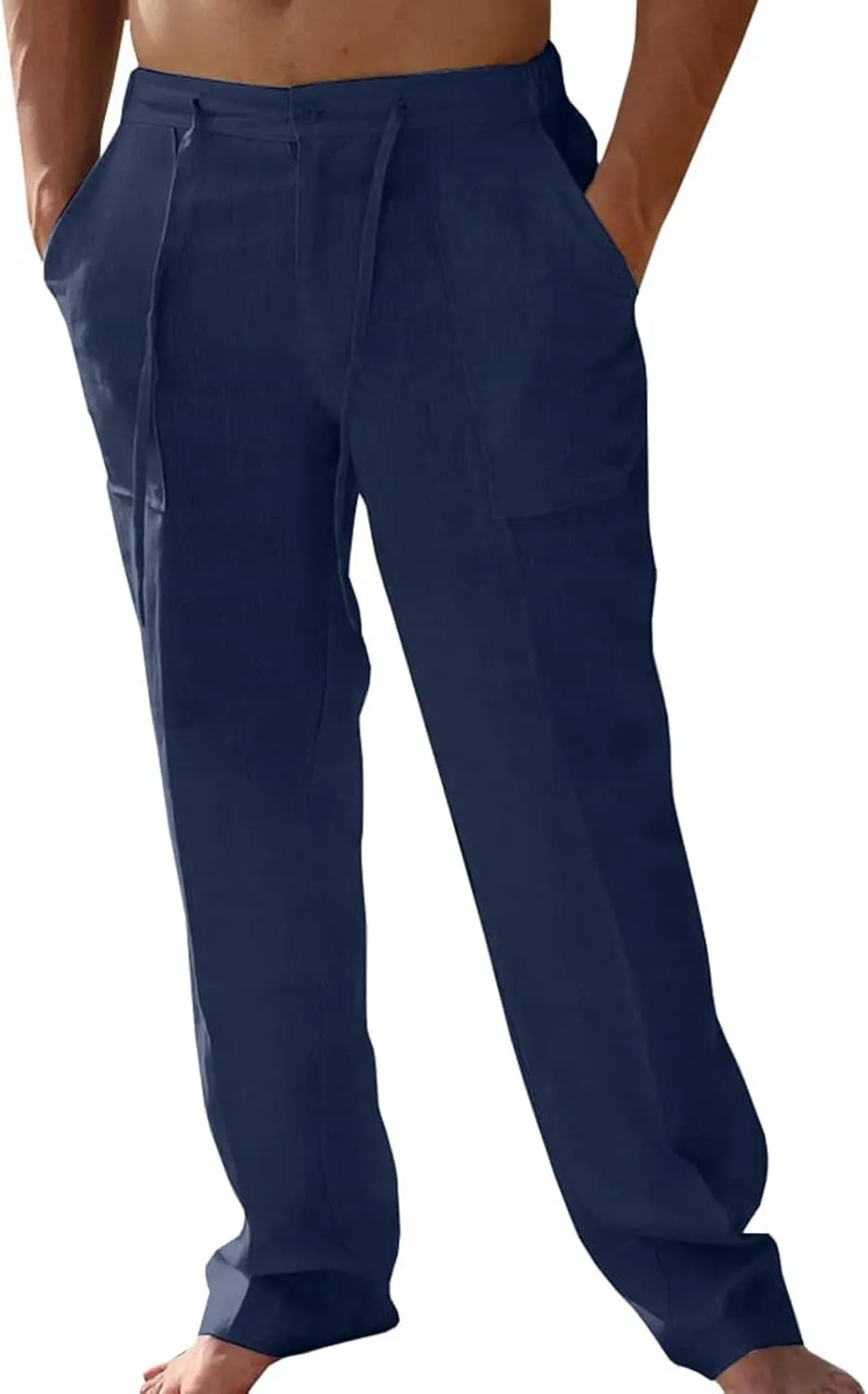 Men's Casual Linen Patch Bag Loose Drawstring Straight Leg Summer Beach Yoga Pants 2025