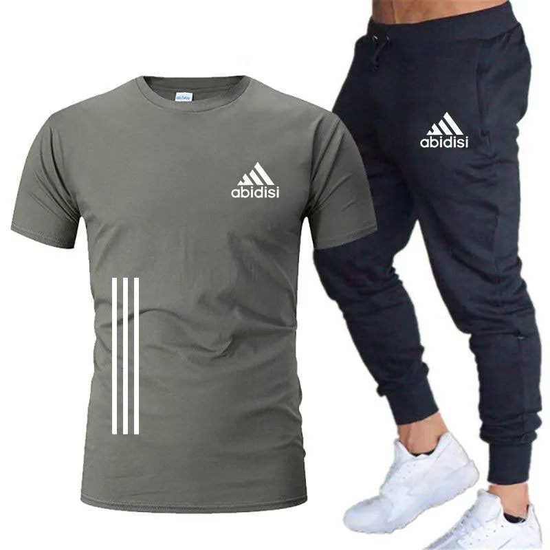 Men's Leisure Sports Running 2 Pieces Set Loose Large T-shirt & Trouser Half Sleeves Shirts Trousers Pants