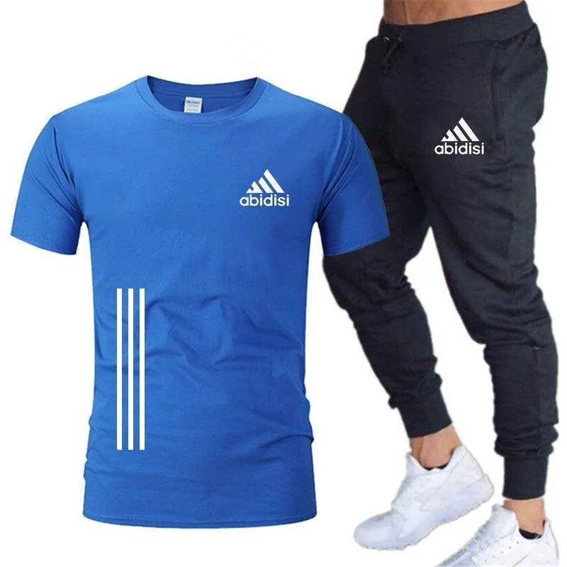 Men's Leisure Sports Running 2 Pieces Set Loose Large T-shirt & Trouser Half Sleeves Shirts Trousers Pants