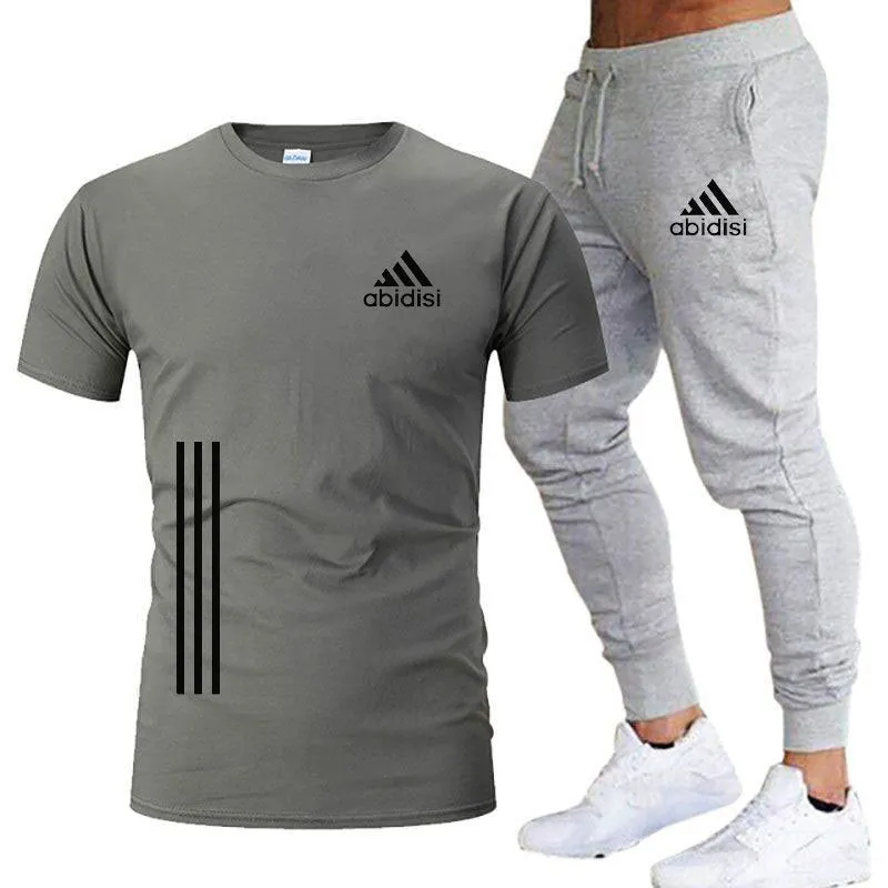 Men's Leisure Sports Running 2 Pieces Set Loose Large T-shirt & Trouser Half Sleeves Shirts Trousers Pants