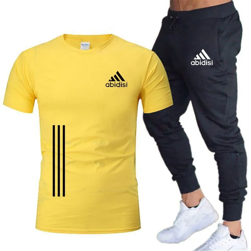 Men's Leisure Sports Running 2 Pieces Set Loose Large T-shirt & Trouser Half Sleeves Shirts Trousers Pants