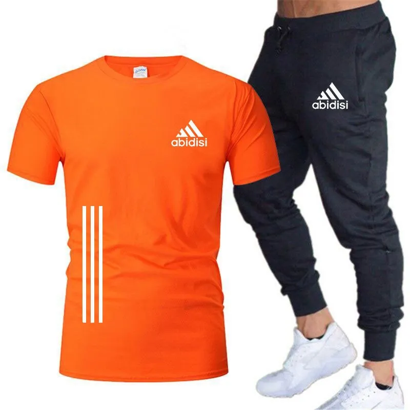 Men's Leisure Sports Running 2 Pieces Set Loose Large T-shirt & Trouser Half Sleeves Shirts Trousers Pants