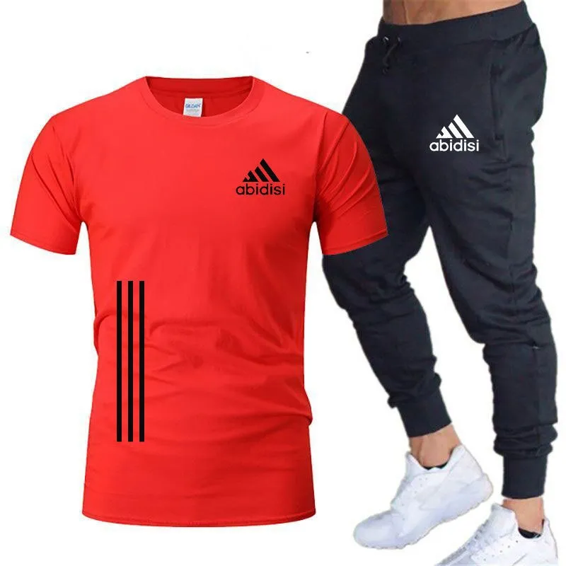 Men's Leisure Sports Running 2 Pieces Set Loose Large T-shirt & Trouser Half Sleeves Shirts Trousers Pants