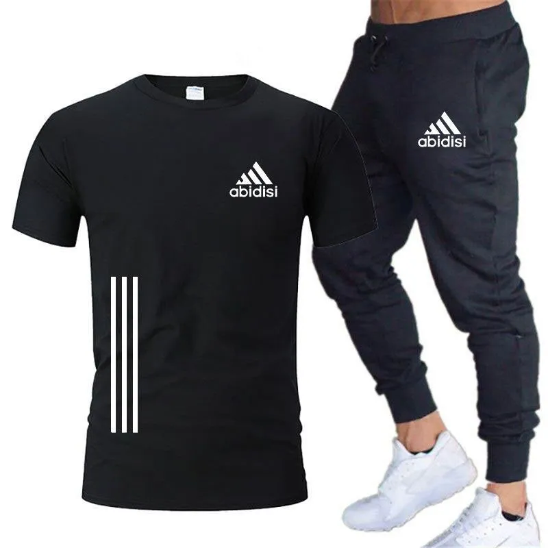 Men's Leisure Sports Running 2 Pieces Set Loose Large T-shirt & Trouser Half Sleeves Shirts Trousers Pants