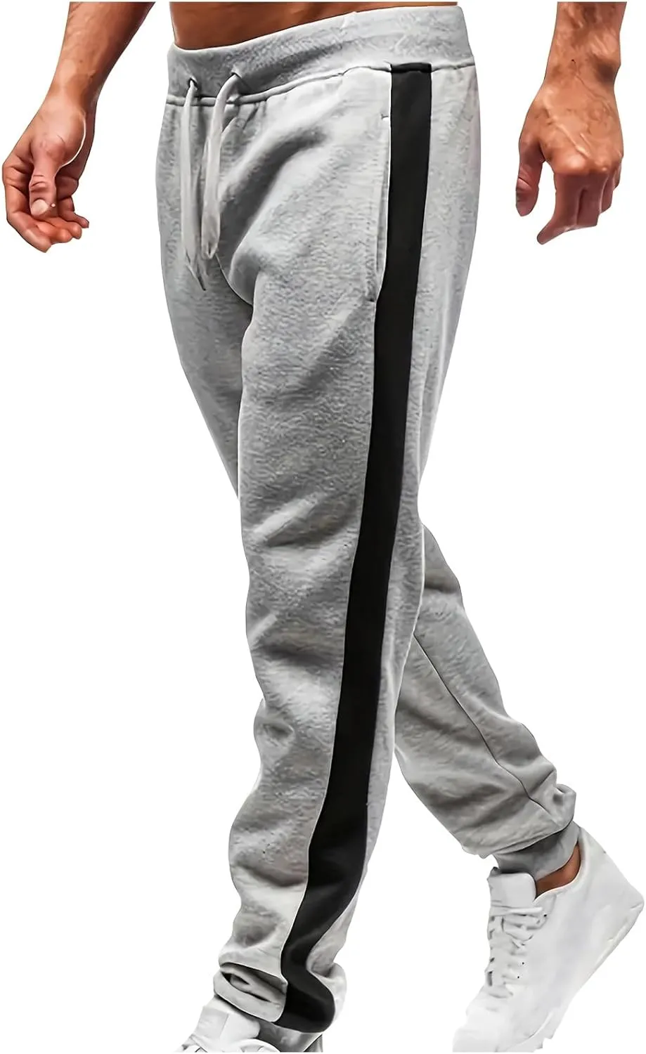 Mens Lightweight Gym Jogger Pants, Men Workout Sweatpants with Side Striped Drawstring Sweat Pants Slim Fit Joggers