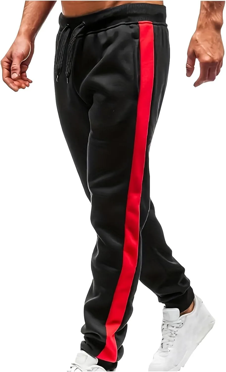 Mens Lightweight Gym Jogger Pants, Men Workout Sweatpants with Side Striped Drawstring Sweat Pants Slim Fit Joggers