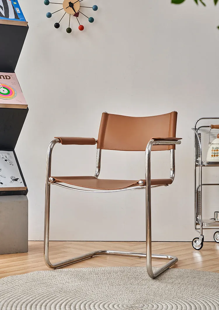 Mid Century Modern S34 Style Leather and Chrome Chair