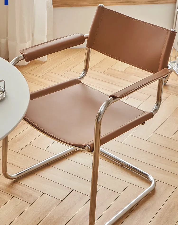 Mid Century Modern S34 Style Leather and Chrome Chair
