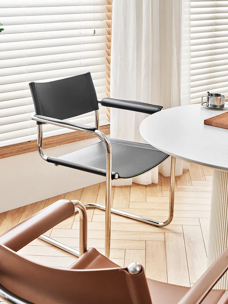 Mid Century Modern S34 Style Leather and Chrome Chair