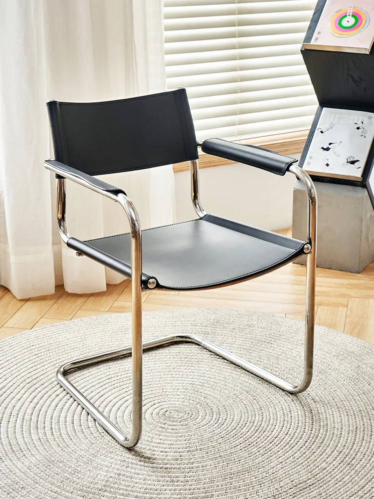 Mid Century Modern S34 Style Leather and Chrome Chair