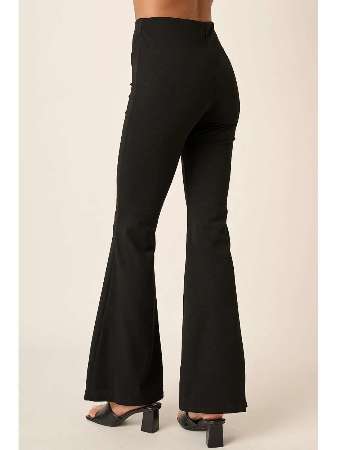 Mittoshop Crepe Knit Elastic Waist Flare Leg Pants