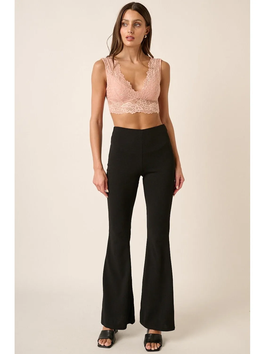Mittoshop Crepe Knit Elastic Waist Flare Leg Pants