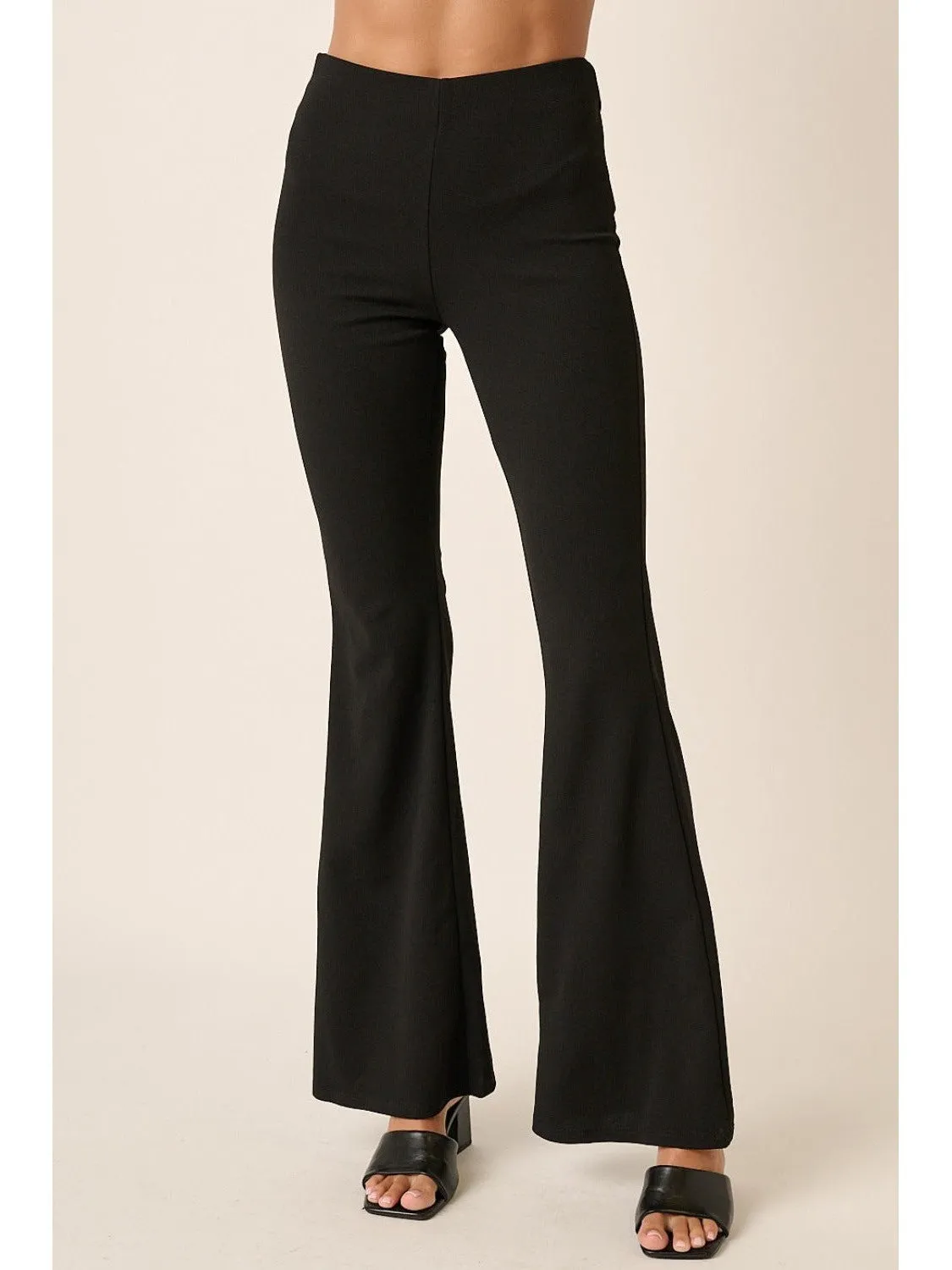 Mittoshop Crepe Knit Elastic Waist Flare Leg Pants