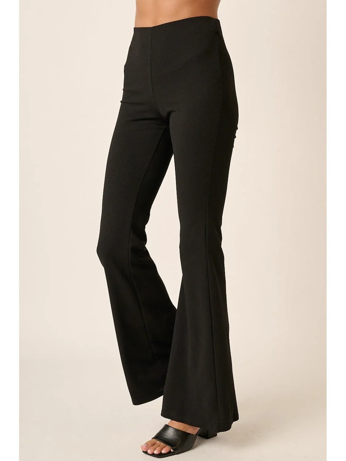Mittoshop Crepe Knit Elastic Waist Flare Leg Pants