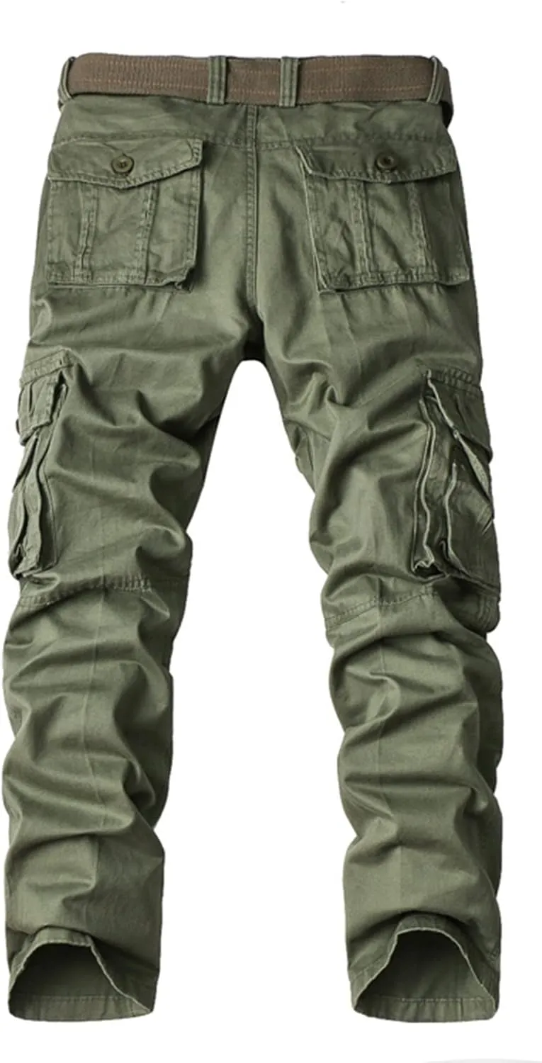 Muscularfit Men's Athletic Pants Cotton Buckle Zipper Solid Cargo Pants Multi Pockets Causal Jogger Yoga Athletic Sweatpants
