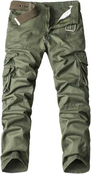 Muscularfit Men's Athletic Pants Cotton Buckle Zipper Solid Cargo Pants Multi Pockets Causal Jogger Yoga Athletic Sweatpants