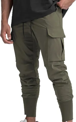 NATHGAM Mens Cargo Jogger Pants Slim Fit Tapered Sports Trousers Trendy Elastic Waist Waterproof Sweatpants Gym Workout Pants