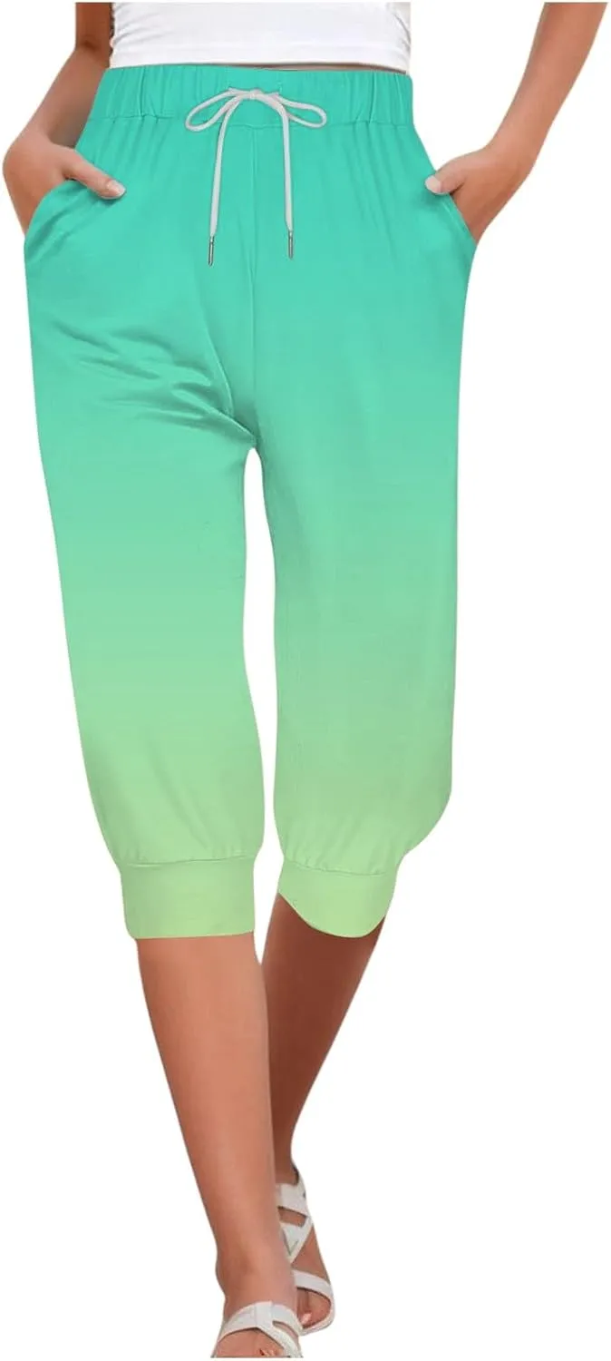 Women Linen Summer Baggy Palazzo Pants Elastic Waist Baggy Stretchy Slim-Fit Pant Trousers Work Business
