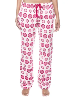 Womens 100% Cotton Flannel Lounge Pants - Mandala Cream/Red